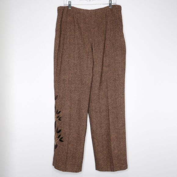 Crossing Pointe Womens Pants Size 18 Brown Wool Chevron Floral Straight Academia - Picture 1 of 12